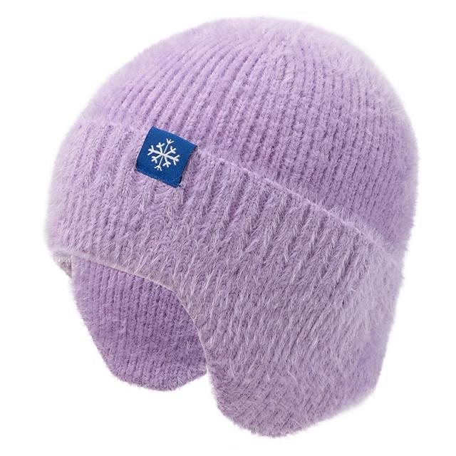 Venda quente feminino earflap chapéu de inverno cores doces moda pele do falso chapéu de malha estilo kpop gorro macio chapéus feminino streetwear boné