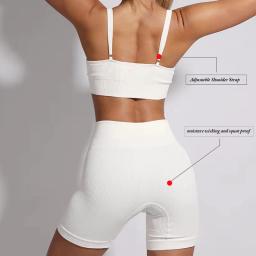 Conjunto de treino com nervuras para mulheres, ternos esportivos sem costura, roupas fitness, roupas de treino feminino, shorts de ioga branco - Image 2
