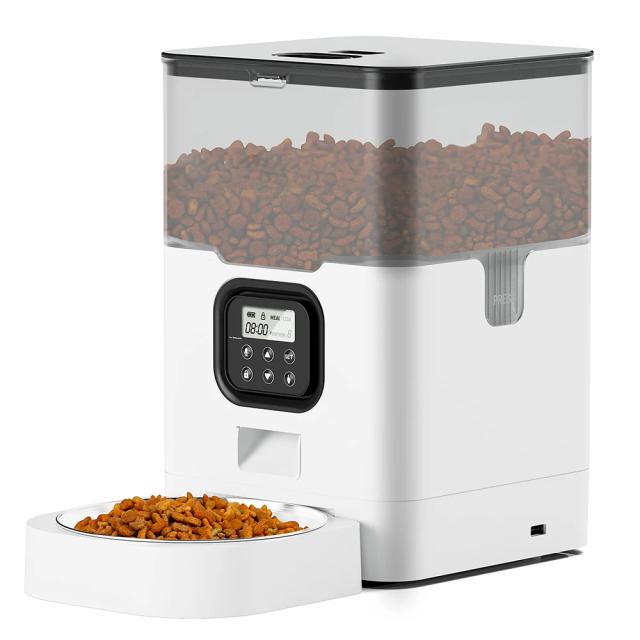 Alimentador Automático Inteligente para Gatos e Cães com Tigela de Aço Inoxidável, Dispenser de Slow Food e Timer de Voz, 4L, Controle por App