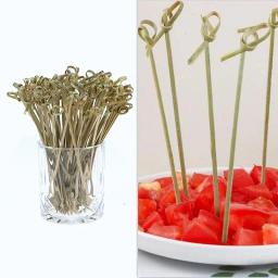 Descartável bambu gravata atada Espetos, torcida termina, cocktail comida, frutas picaretas, garfo varas, buffet, cupcake topper, 100pcs - Image 2