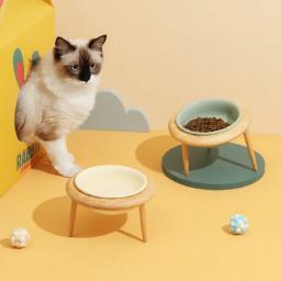 Alimentador elevado para animais de estimação, tigela de água para gatos com suporte de madeira, alimentação cerâmica, cães pequenos e médios, 800ml - Image 1