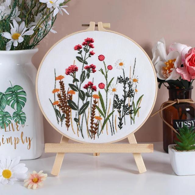 Kit Completo de Bordado de Folhas e Plantas com Instruções, Linha e Agulhas - Presente Perfeito para Artesanato DIY