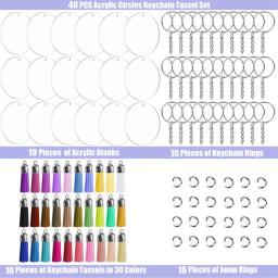 Acrílico Ornamentos Set com Clear Acrílico Círculo Discos com Buraco, DIY Chaveiro, Anel Chaveiro e Tassel, 40pcs - Image 3