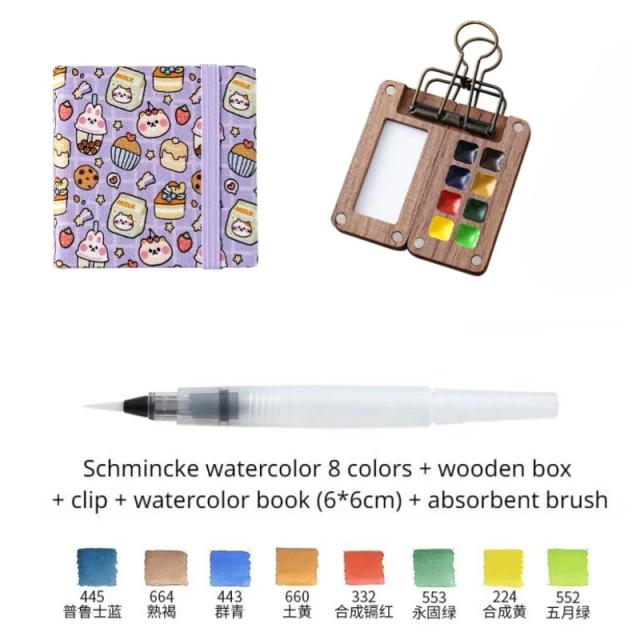 Conjunto Portátil de Aquarela para Viagem com Caixa de Pintura Mini Walnut e Cadernos de Desenho – Ideal para Estudantes e Artistas