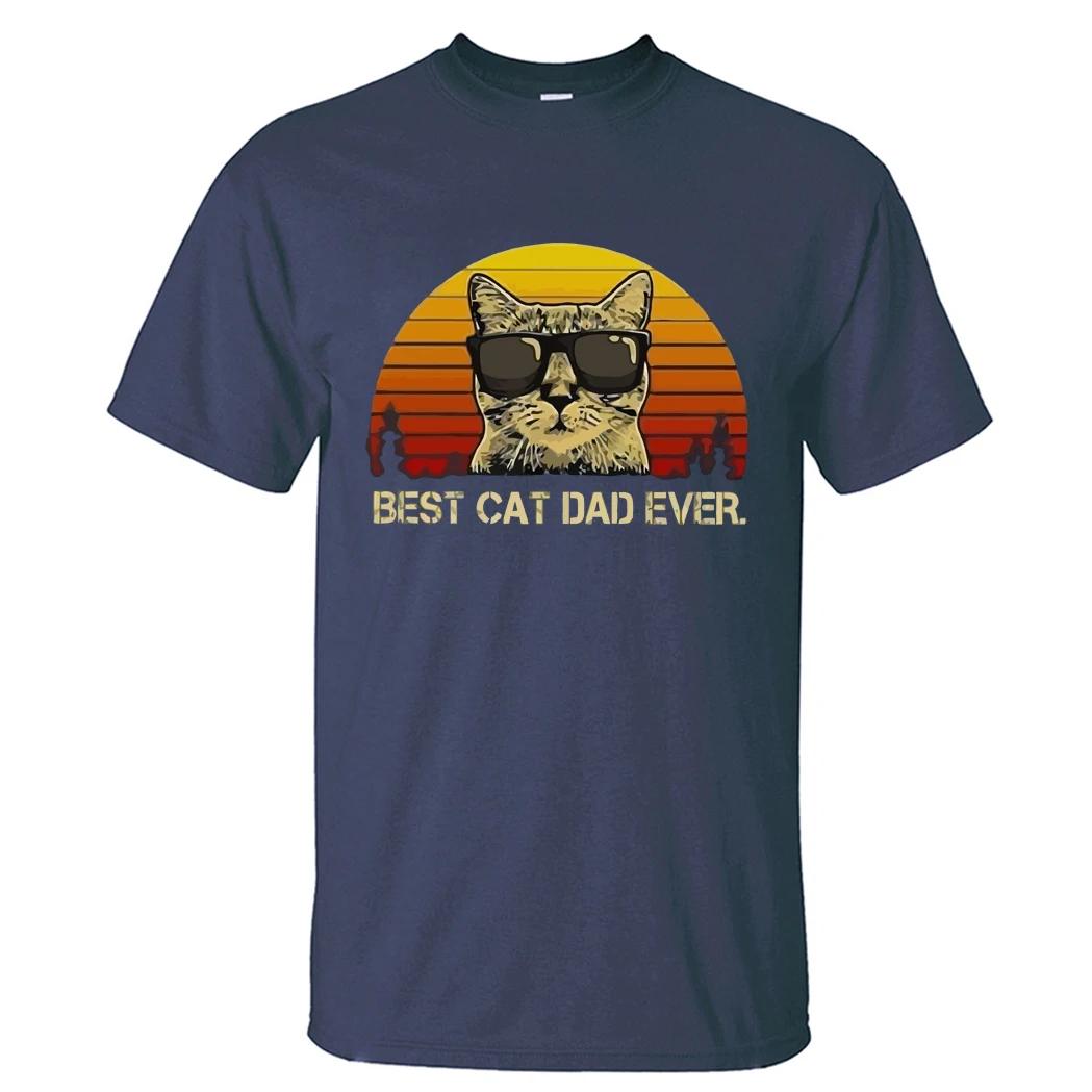 Gatos engraçados imprimir camiseta masculina melhor gato pai sempre balck camiseta masculina moda topos gato animal bonito unisex topos de algodão puro tshirts - Image 1