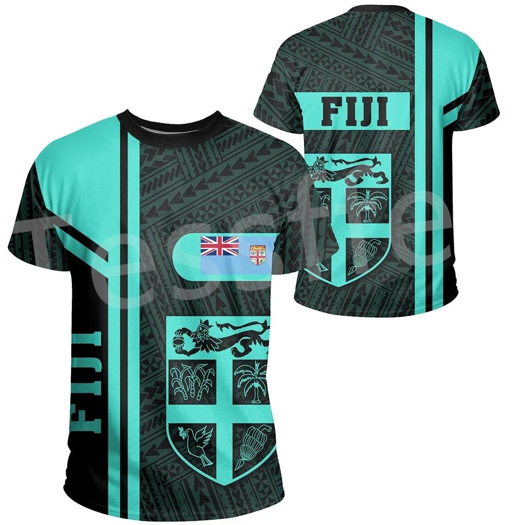 Tribo polinésia tartaruga bandeira fiji rugby 3d impressão topo verão rua casual diversão masculino e feminino em torno do pescoço manga curta camiseta - Image 1