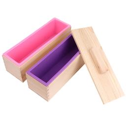 Molde retangular do sabão do silicone Caixa de madeira com tampa Forma artesanal DIY Artesanato de sabão Bolo de mousse Pão de brinde Ferramentas de cozimento 1200ml - Image 1