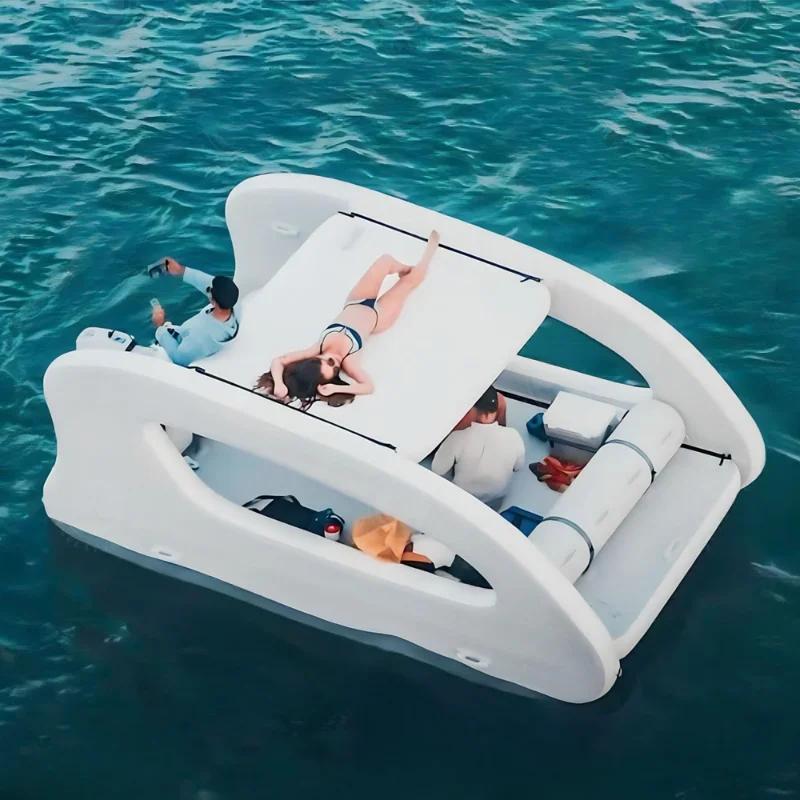 Barco portátil para lago e rio, casa inflável, estilo luxuoso, novo design de fábrica, ilha flutuante do barco - Image 1