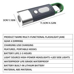Mini Conveniente Alta Potência LED Lanterna, Lanterna de acampamento, 3 LEDs, Luzes laterais, TelescopicZoom, Luz Impermeável, Abajur - Image 2