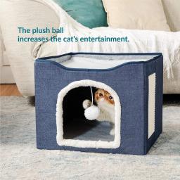 Cama grande para gatos com bola fofa pendurada e scratch pad, dobrável de dupla camada, camas para gatos internos dormindo, todas as estações - Image 5