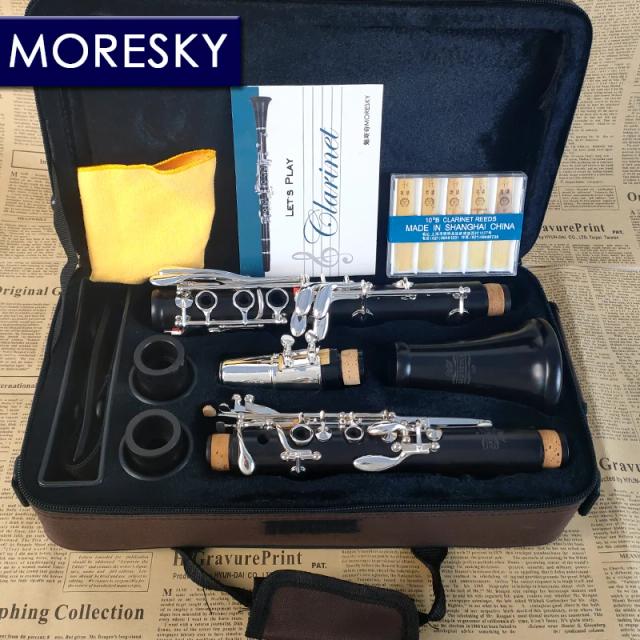MORESKY Clarinete Profissional de Ébano Bb 17/18 Chaves Banhado a Prata