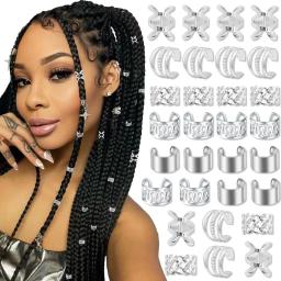 50 pçs liga jóias de cabelo para tranças dreadlock acessórios clipes de trança de metal não-piercing clipes de orelha contas de barba punhos de cabelo clipes - Image 2