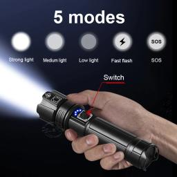 Lanterna LED mais poderosa, lanterna recarregável, lanterna tática de 3000 m, lanterna ultra potente com carregamento USB - Image 4