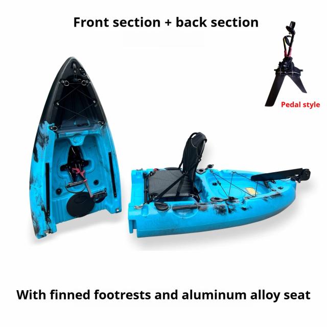 Caiaque LLDPE portátil com casca dura dividida, canoa elétrica/drivada por pedal para aventuras solo/lago tandem/mar, montagem modular