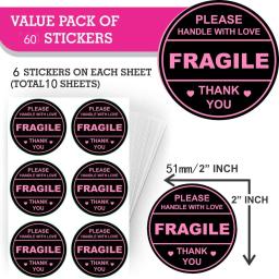 Redondo rosa não esmague Bend ou Fold Handle com etiquetas de amor adesivos, 2 "adesivos frágeis para envio e movimentação, 60 pcs - Image 6