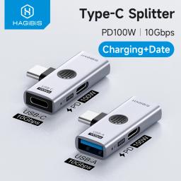 Hagibis Adaptador USB C duplo 1 em 2 saídas divisor com porta de carregamento de 100 W USB C para fone de ouvido Conversor OTG para iPad iPhone Macbook - Image 1