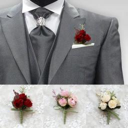 Seda artificial Rose Flores para o noivo, pulso Corsage Flor, casamento Boutonniere, dama de honra Pins, Fontes do casamento - Image 1