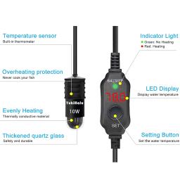 Mini aquecedor de aquário com display digital, pequeno aquário, temperatura constante, haste de aquecimento ajustável, usb, 5v, 2a, 10w - Image 5
