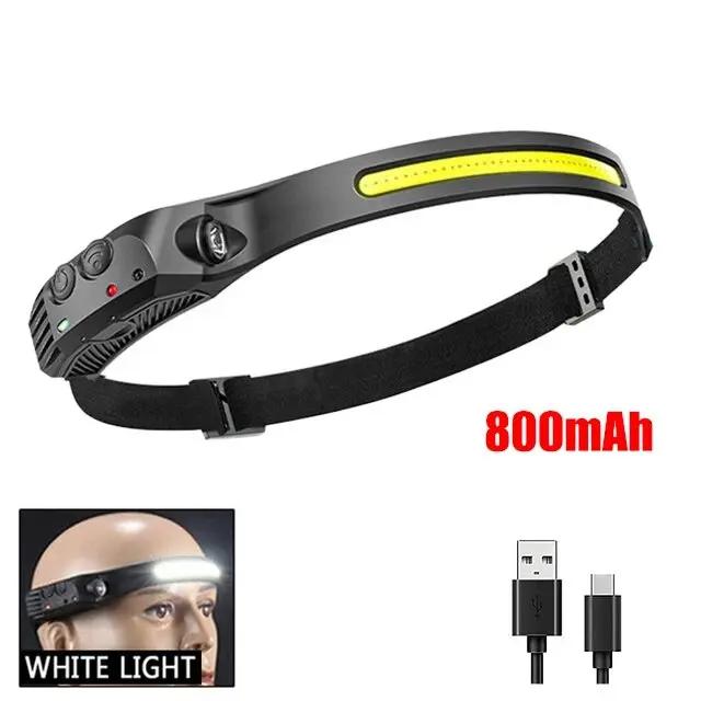 COB LED Lâmpada Cabeça de Indução, Bateria Embutida, USB Recarregável, Lanterna, Ao Ar Livre, Acampamento, Pesca, Farol Sensor - Image 1