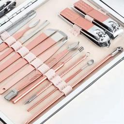 Profissional Manicure e Pedicure Set, Cortador de Unhas Ingrown Nipper, Caso De Couro De Luxo, Ouro Rosa, Venda Quente, 18 em 1 - Image 4
