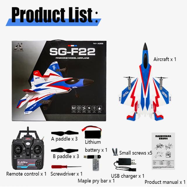 Avião RC F22 Dublê 2.4G Planador de Controle Remoto 3D EPP