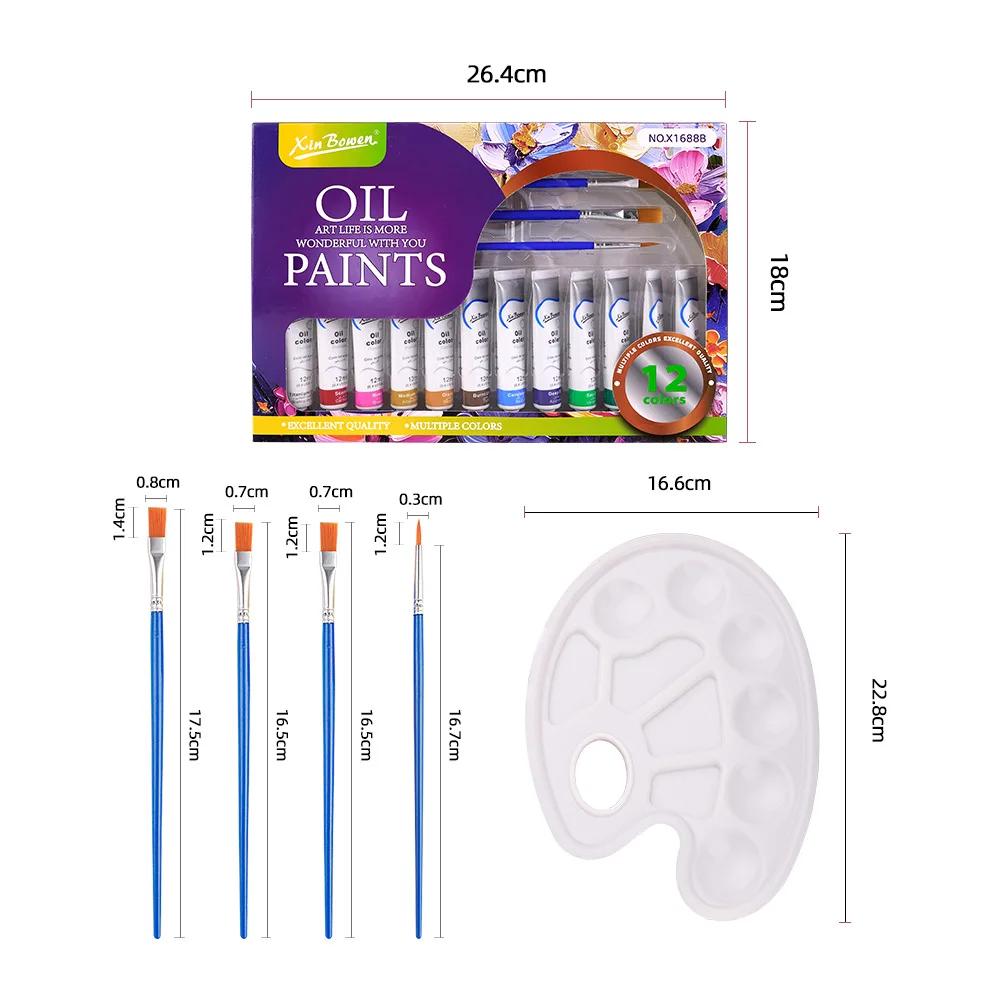 Bview-Conjunto de pintura a óleo para estudantes pintados à mão, portátil, ferramentas de pintura gratuitas, arte, 12ml - Image 1