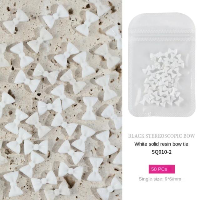 Elegante Conjunto de 50 Peças de Decoração em Resina com Bowknot 3D em Preto e Branco para Unhas