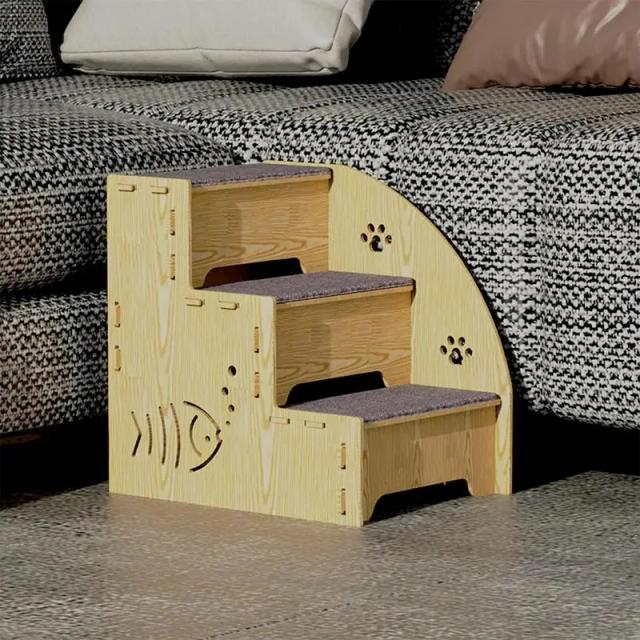 Rampa Antiderrapante de Madeira para Cães Pequenos - Acessório Ideal para Escadas e Camas Internas com 3 Degraus