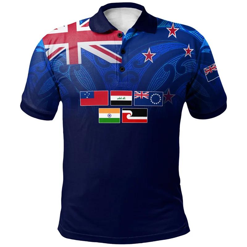 Nova Zelândia Rugby Impressão Polo Camisa para Homens, 3D Bandeira T-Shirt, Maori Padrões, Moda Roupas Vintage, NZ WAITANGI, Gráfico - Image 1