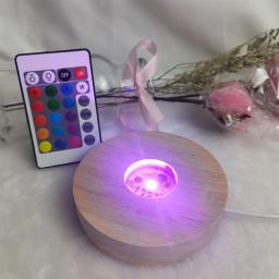 Base de luz luminosa redonda com controle remoto, luz LED de madeira, suporte giratório, suporte da lâmpada, energia USB, ornamento de arte - Image 1