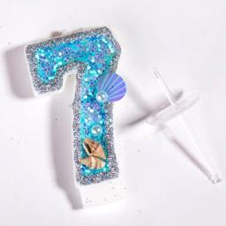 Velas do aniversário com Glitter Número, Toppers Do Bolo, Shell Azul, Decoração Do Casamento, Bolos Digitais, Decoração De Sobremesa, 1PC - Image 3