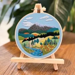 Bordado Starter Kit para adultos iniciantes, paisagem, montanha, natureza, cenário padrão, mão conjunto com pano, agulhas - Image 6