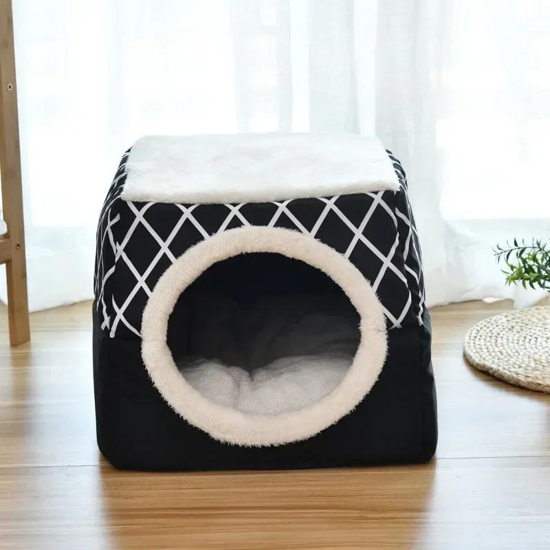 Casa de cachorro de inverno fechada quente, Tapete macio e confortável, Caverna de cães pequenos e gatos, Cama Igloo - Image 1