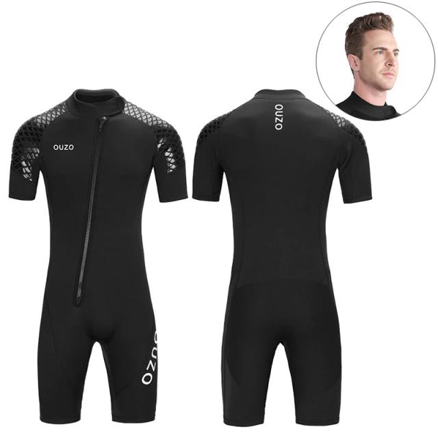 Mergulho em Neoprene de Manga Curta 3mm para Homens e Mulheres - Traje Completo com Zíper Frontal para Snorkeling e Surf