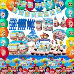 Desenhos animados JJ melão temático aniversário festa decorações para crianças, copos placas, guardanapos, balões, toalha de mesa, Baby Shower Supplies - Image 1