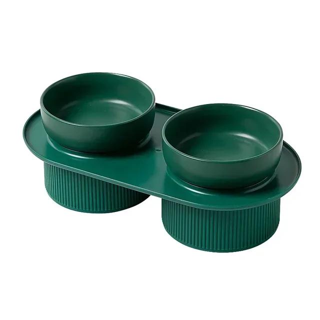 Tigela Elevada de Cerâmica Branca e Rosa para Animais de Estimação, Comedouro Duplo e Bebedouro para Gatos, Cães, Filhotes e Gatinhos – Suprimentos Diários para Animais de Estimação