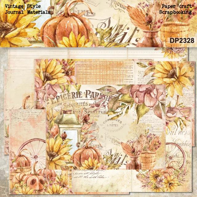 Papel Modelado KLJUYP para Scrapbooking - Pacote de 8 Folhas Inspiradas no Estilo Vintage de Outono, Tamanho A5, Leve e Artesanal