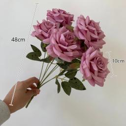 Bouquet Rosa Artificial com Camélia, Decoração Do Casamento, Cena Exibição, Presente Floral, Rosa, Branco, 9 Cabeças - Image 5