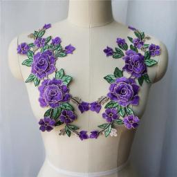 Bordado vestido laço tecido colar costurar patches, 3d flores, vermelho, rosa, azul, roxo, decoração do casamento, DIY, 2pcs - Image 3
