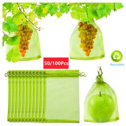 Fruit Protection Netting Bags com cordão, Uva reutilizável crescer sacos, Strawberry Cover, Mesh Bags para controle de pragas, 50 pcs, 100pcs - Image 1