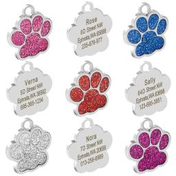 Tags personalizadas do cão gravado gato filhote de cachorro animal de estimação id nome colar tag pingente acessórios para animais de estimação osso/pata glitter - Image 2