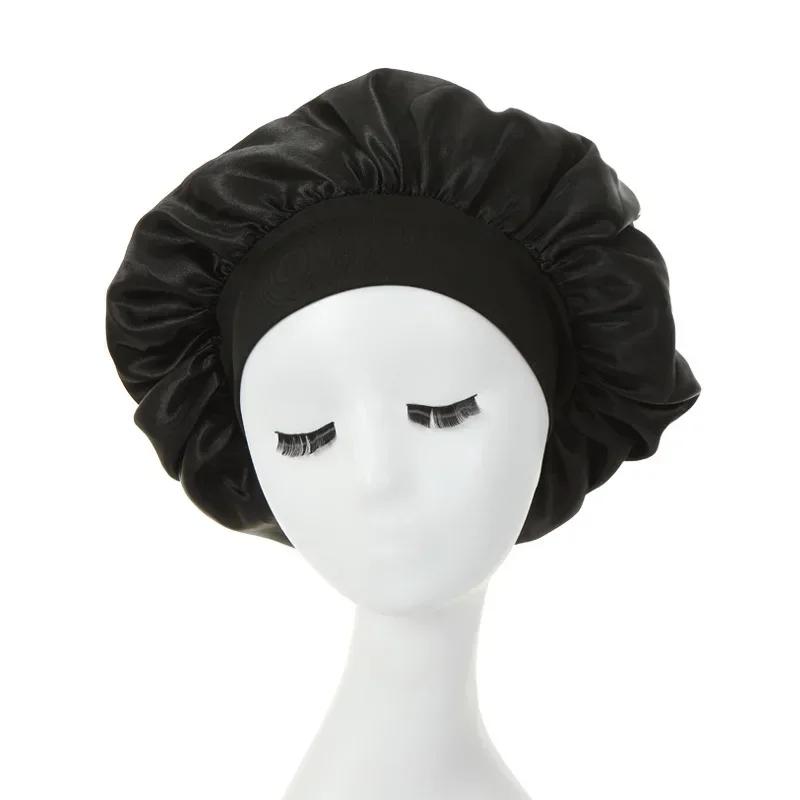 Novo feminino extra grande cetim touca de dormir gorro de seda boné diário proteger tratamento de cabelo chapéu encaracolado elástico tamanho grande cabeça capa - Image 1