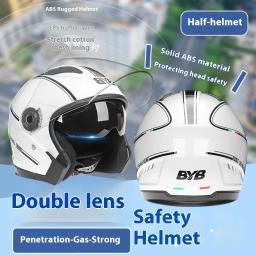 Capacete de rosto aberto para motocicleta, para homens e mulheres, lente dupla, viseira solar, protetor facial, leve, scooter, bicicleta, retrô, 3/4 - Image 2