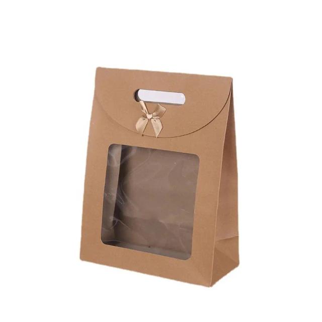Saco de Presente de Papel Kraft com Alça e Janela Transparente para Doces em Festas de Aniversário e Casamentos - Tamanhos S, M, L, XL