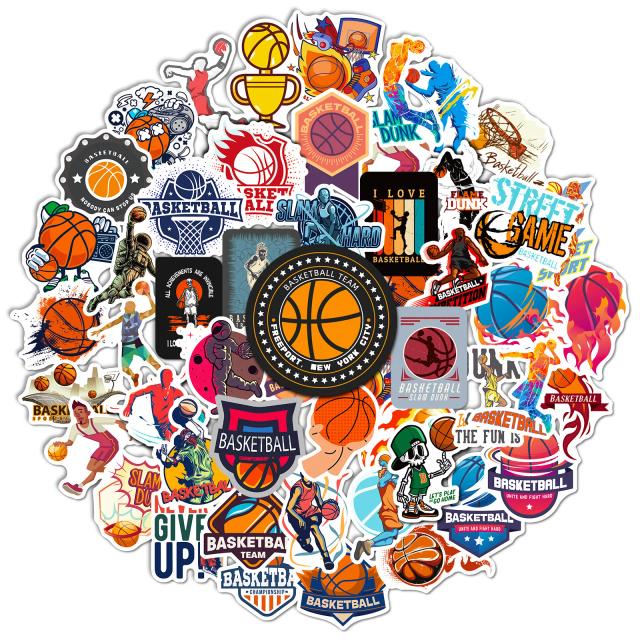 Adesivos Impermeáveis de Basquete: 50 Peças Elegantes para Personalizar Seu Laptop, Bagagem, Scooter e Garrafa de Água