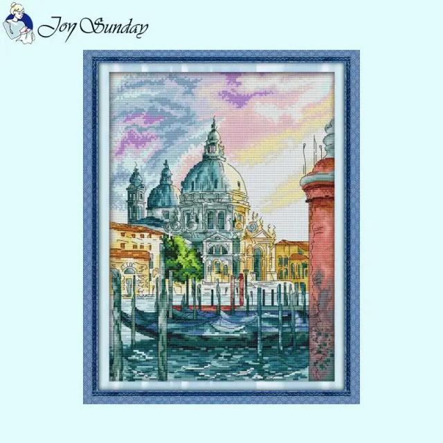 Kit de Ponto Cruz Série Cidade com Aida 14ct, 11ct e 16ct - Bordado em Tecido Lona Impressa para Decoração DIY de Casa