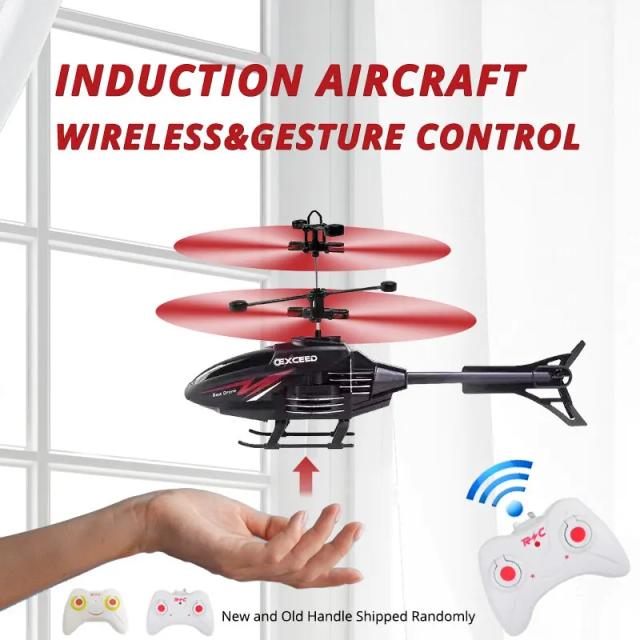 Helicóptero RC Controle por Gestos Indução LED 2 Canais Brinquedo Infantil