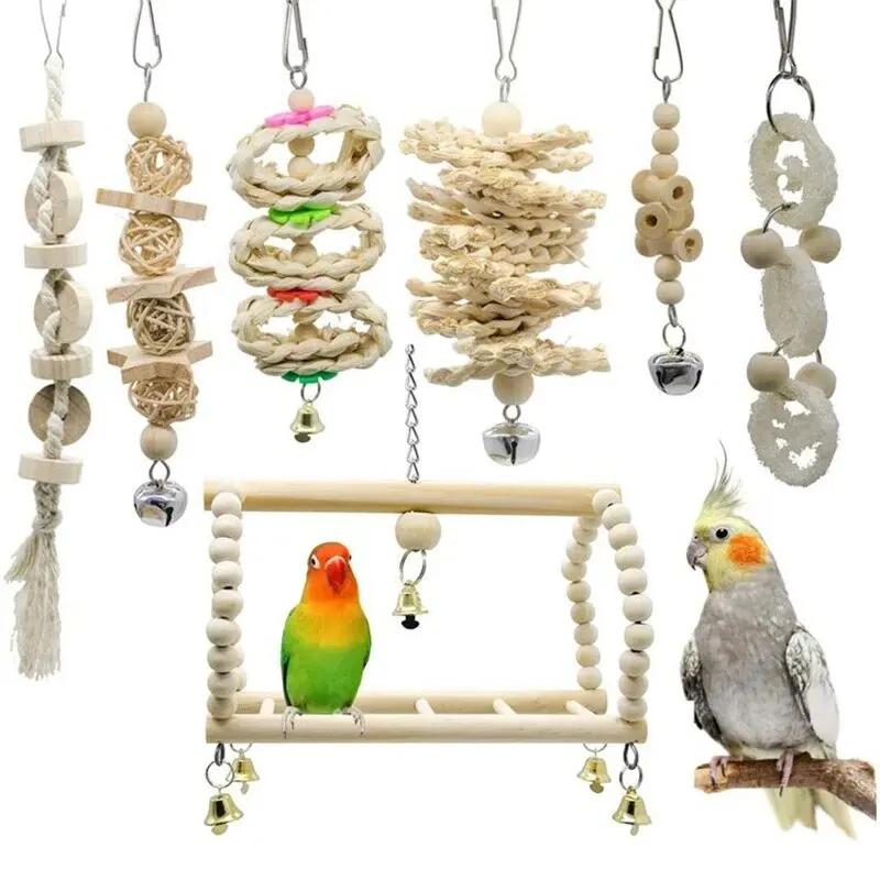 Conjunto de brinquedos para pássaros, combinação de papagaio, escada de brinquedo, anel de bola takraw, sino colorido, conjunto de anel de brinquedo para pássaros, 7/10/15 peças - Image 1