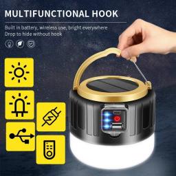 Solar LED Camping Light, Impermeável recarregável Tent Lamp, Lanternas portáteis, Luzes de emergência ao ar livre, Energy Saving Bulb, Mercado - Image 2