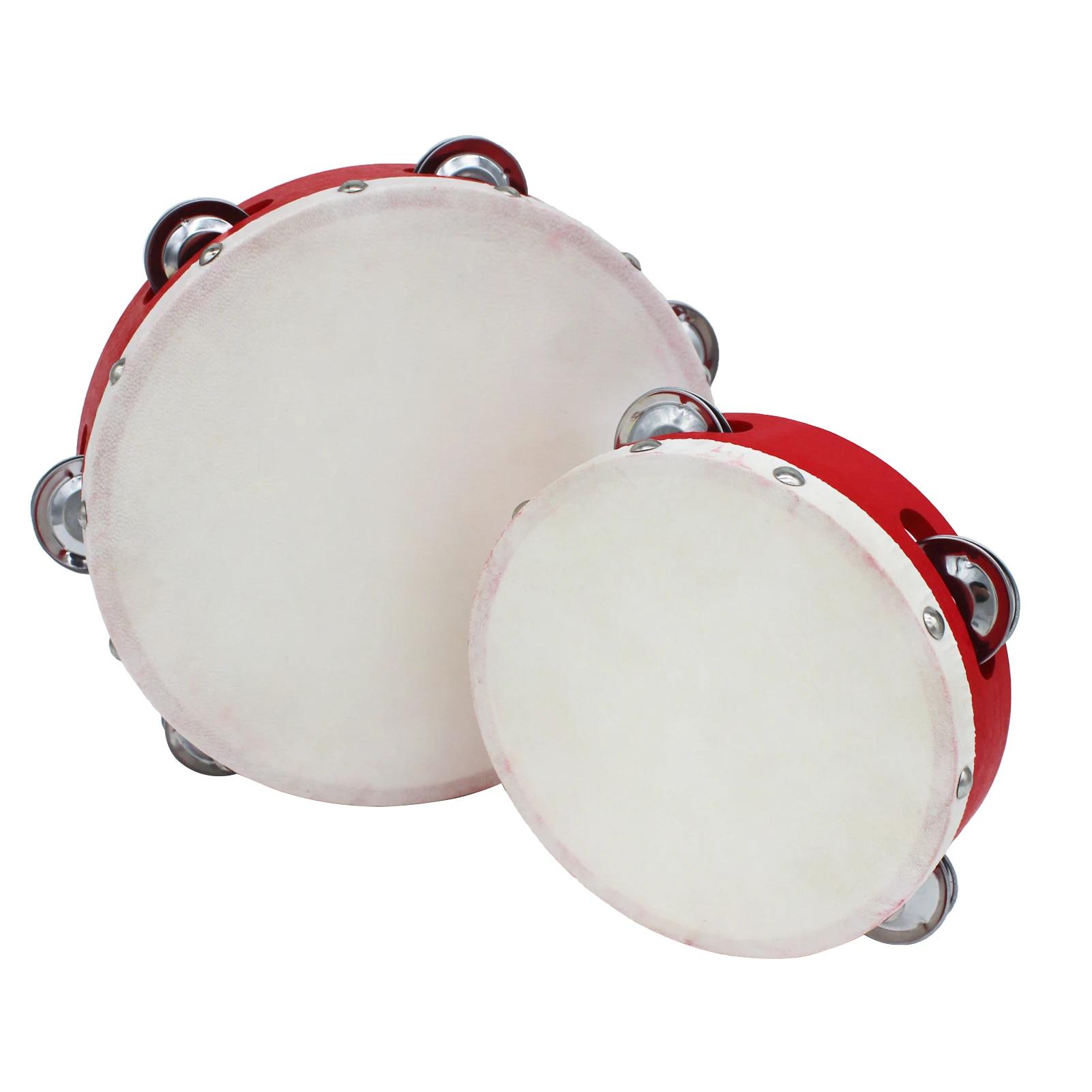 Mão pandeiro com Metal única linha, Jingles Sheepskin Drum Skin, pratos de Metal, 8pcs, 10" - Image 1